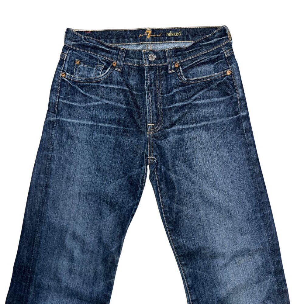 7 For All Mankind 7FAM Relaxed Bootcut Jeans Boys 14 32 Dark Wash Distressed - Picture 2 of 7